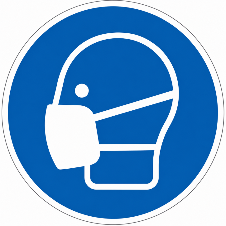 Gebotsschild „Maske / Mundschutz benutzen“ M016 – Folienaufkleber Ø 50, 100 oder 200 mm