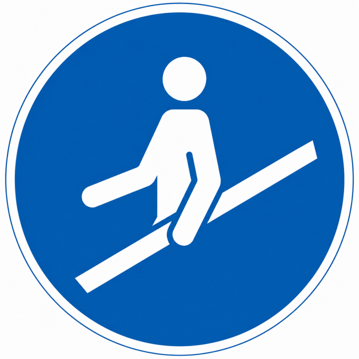 Gebotsschild „Handlauf benutzen“ – Folienaufkleber Ø 200 mm Gebotsschild „Handlauf benutzen“ – Folienaufkleber Ø 200 mm