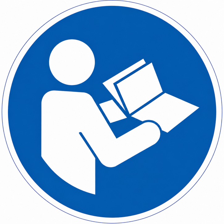 Gebotsschild „Anleitung beachten“ M002 – Folienaufkleber Ø 30, 50 oder 100 mm
