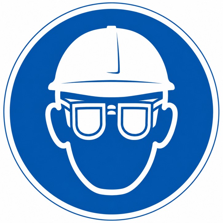 Gebotsschild „Augen- und Kopfschutz benutzen“ – Folienaufkleber Ø 50–200 mm Gebotsschild „Augen- und Kopfschutz benutzen“ – Folienaufkleber Ø 50–200 mm