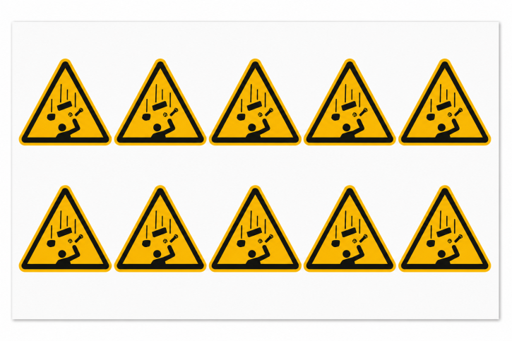 Warnschild "Warnung vor herabfallenden Gegenständen" 50 mm / 10 Stück auf Bogen