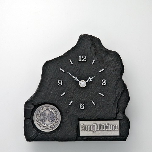 Schieferlook Uhr 272 mit Emblem und Textschild