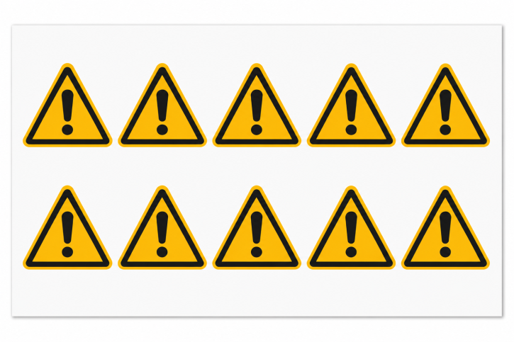 Allgemeines Warnzeichen nach DIN EN ISO 7010 (W001) | 50 mm - 10 Stück auf Bogen