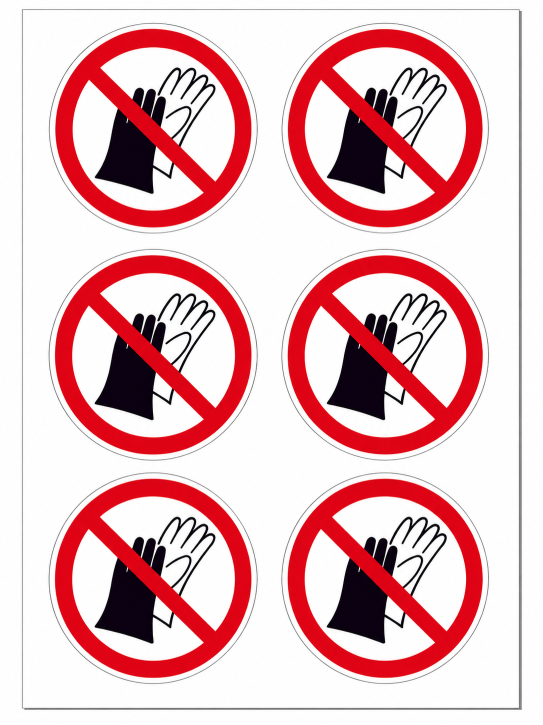 Verbotsschild "Benutzen von Handschuhen verboten" Ø 50 mm / 6 Stück auf Bogen 30.A6220