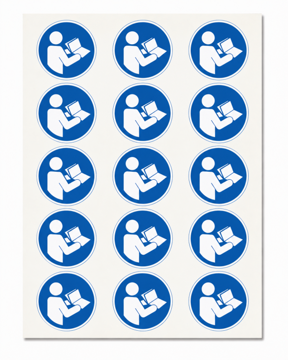Gebotsschild "Anleitung lesen" Folienschild Ø 30 mm - 15 Stück auf Bogen - 30.A7420