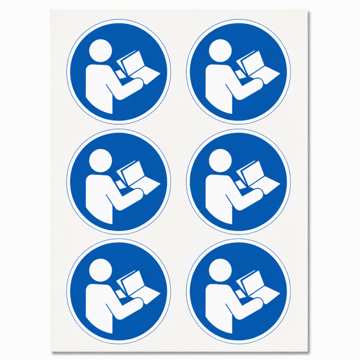 Gebotsschild "Anleitung lesen" Folienschild Ø 50 mm - 6 Stück auf Bogen - 30.A7422