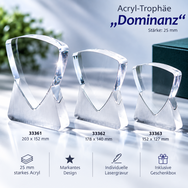 Acryl-Trophäe „Dominanz“ mit Gravur – 25 mm stark