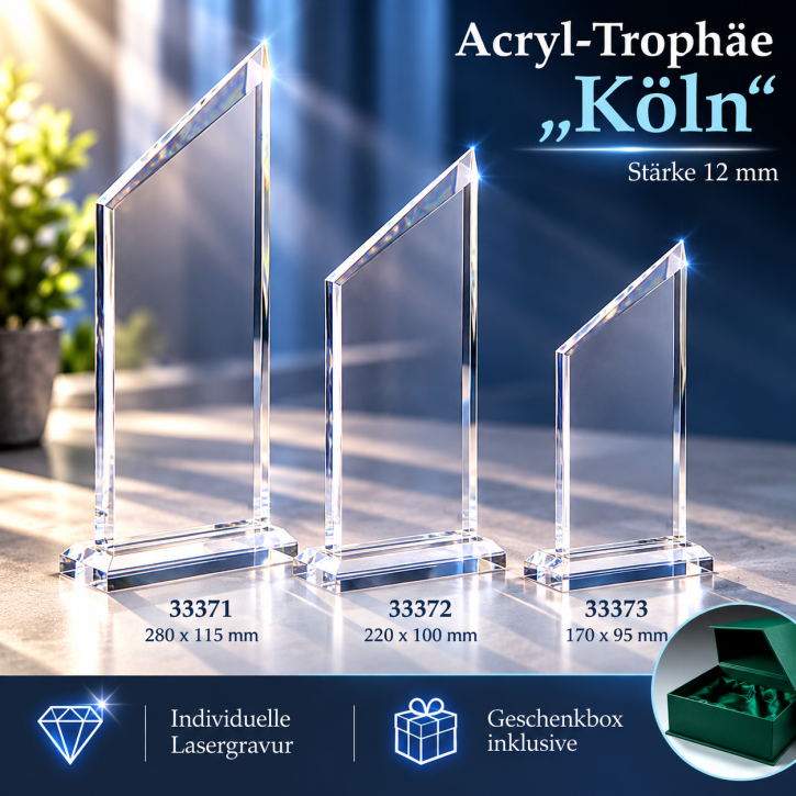 Acryl-Trophäe „Köln“ mit Lasergravur – 12 mm stark
