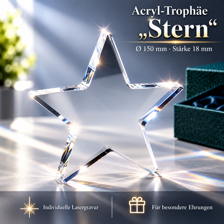 Acryl-Trophäe „Stern“ Ø 150 mm mit individueller Lasergravur