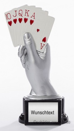 Poker Trophäe Hand mit Karten Resin mit Gravur | Pokal Pokern