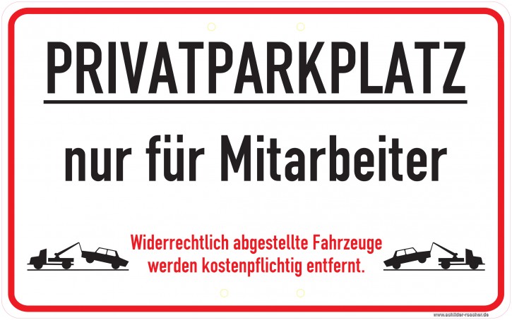 Parkplatzschild Parken nur für Mitarbeiter mit Abschleppsymbol 400 x 250 mm 5760