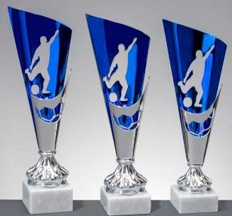 Fußball SOCCER Pokale silber-blau