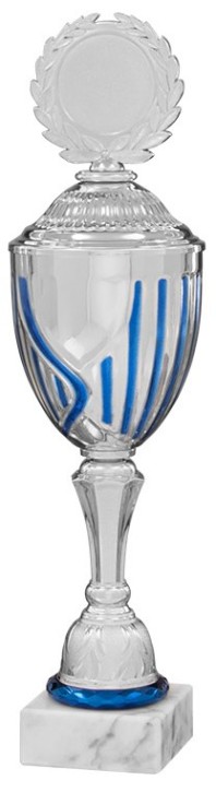 Einzelpokal "EDUARD" silber-blau Höhe: 387 mm (41715)