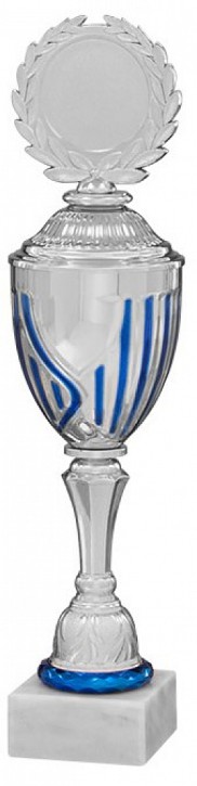 Einzelpokal "EDUARD" silber-blau Höhe: 343 mm (41716)