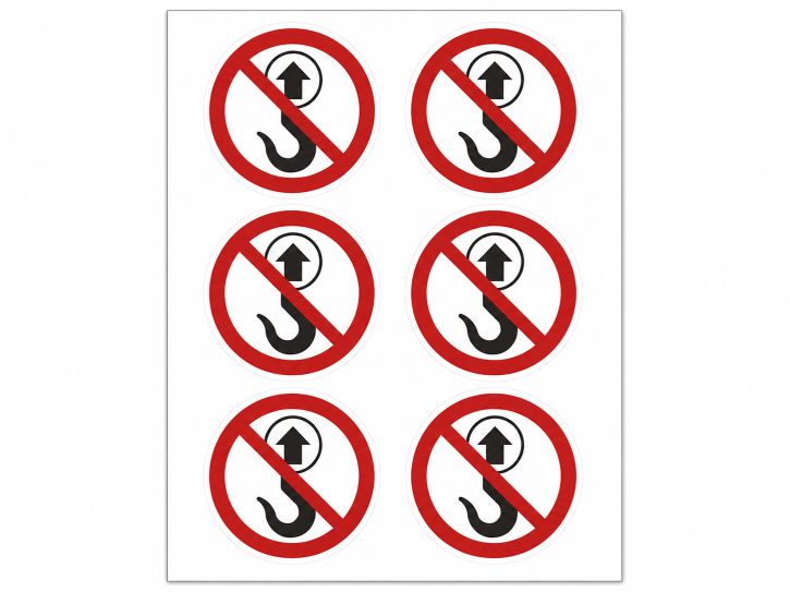 Verbotsschild „Heben verboten" – Folienaufkleber Ø 50 mm (6 Stück/Bogen) Verbotsschild „Heben verboten" – Folienaufkleber Ø 50 mm (6 Stück/Bogen)