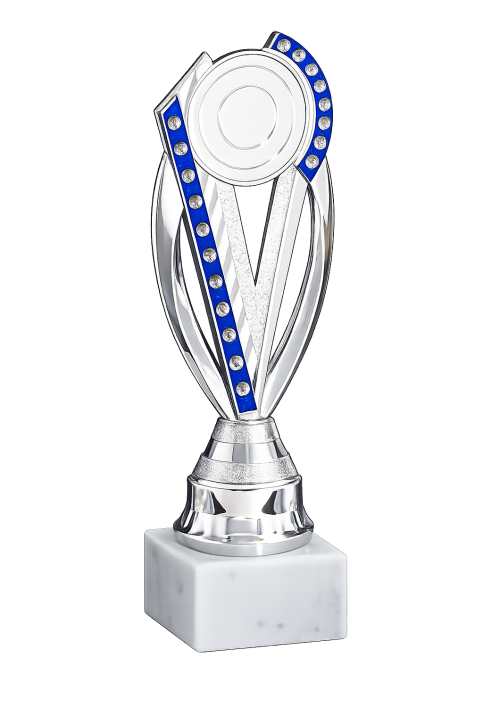 Pokal Ständer-Trophäe Silber-Blau – 195 mm