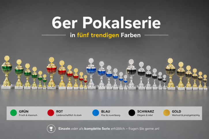 6er-Pokalserie mit Deckel in verschiedenen Farbkombinationen
