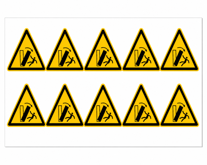 Warnschild "Warnung vor Kippgefahr" 50 mm - 10 Stück auf Bogen