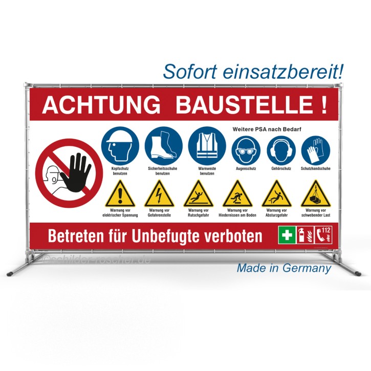 Bauzaunbanner | Baustellenbanner mit Sicherheitszeichen (Standardmotiv) rot