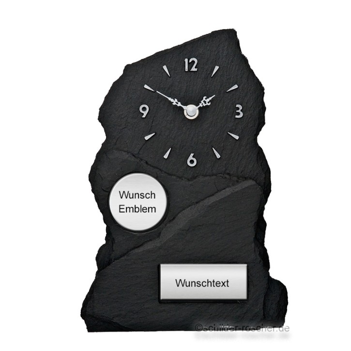 Standuhr Schieferoptik 29,5 cm mit Gravur & Sportemblem