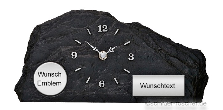 Standuhr Schieferoptik 29 x 14 cm mit Gravur & Sportemblem