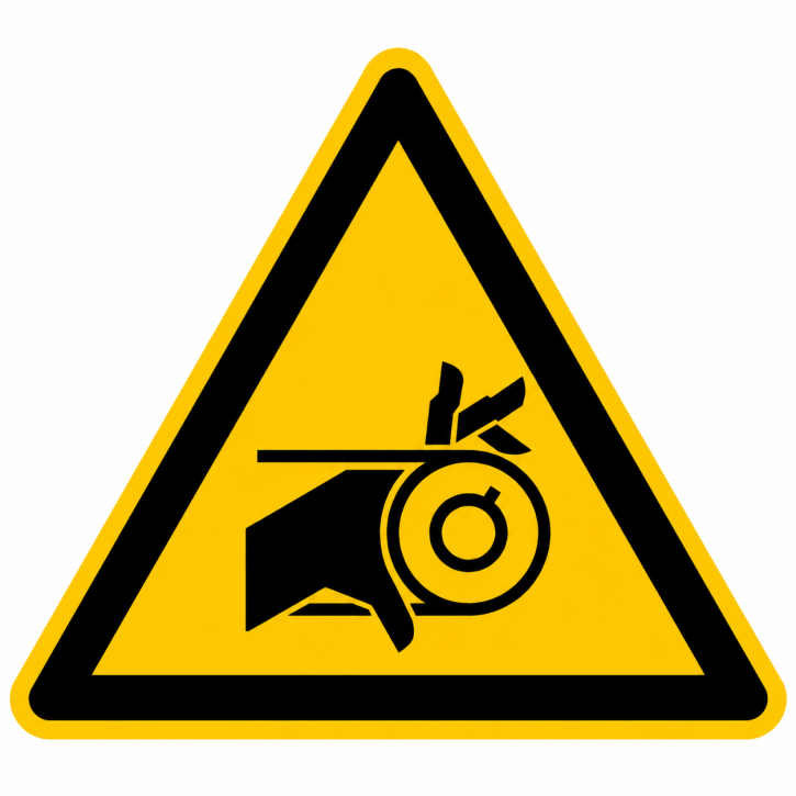 Warnschild „Warnung vor Handverletzung durch Riemenantrieb" – praxisbewährtes Warnzeichen