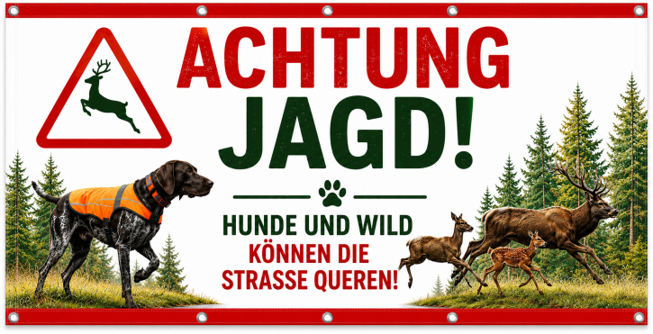 Banner Jagd | Achtung Jagd| mit Ösen Banner Jagd | Achtung Jagd| mit Ösen