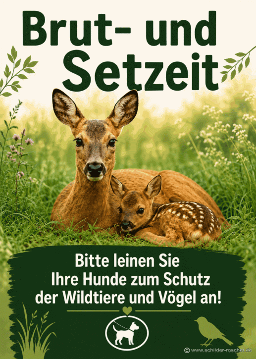 Brut- und Setzzeit Schild | Bitte Hunde anleinen 297 x 420 mm