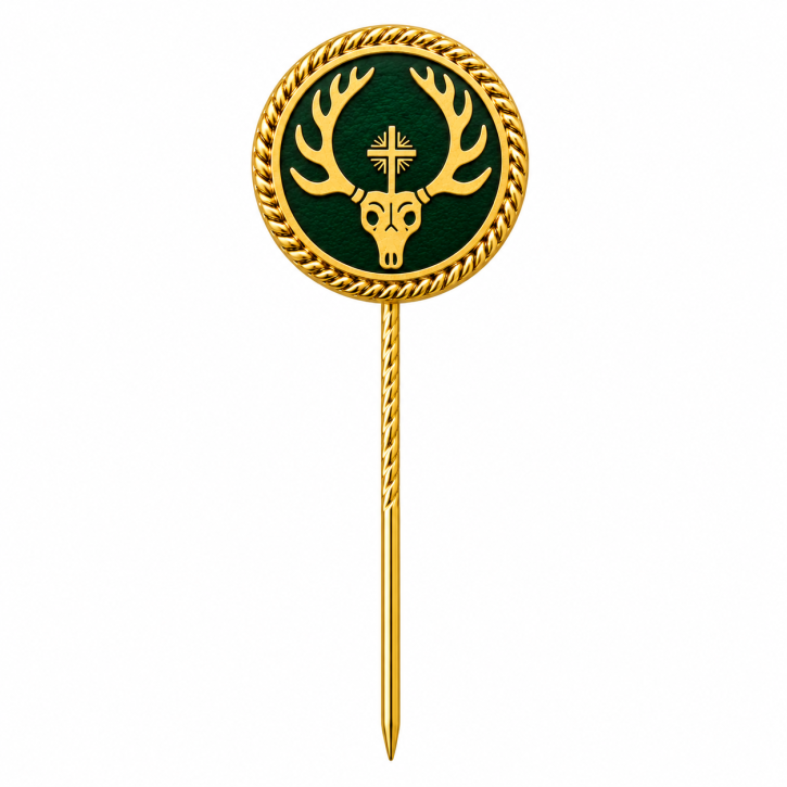Schützenauflage Hirsch 20 × 20 mm – mit langer Nadel / vergoldet