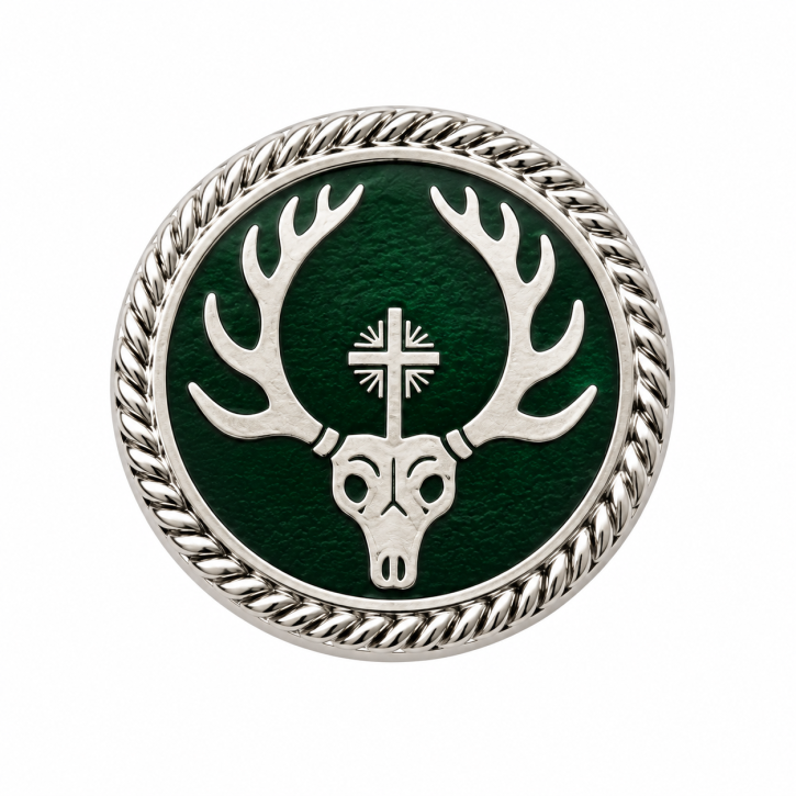 Schützenauflage Hirsch 20 × 20 mm – mit Sicherheitsnadel / versilbert