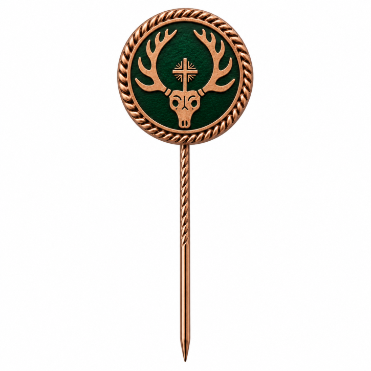 Schützenauflage Hirsch 20 × 20 mm –  mit langer Nadel / bronze