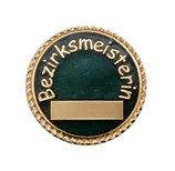 Deumer Schützenabzeichen "Bezirksmeisterin" mit Sicherheitsnadel / silber-grün