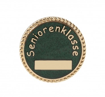 Deumer Schützenabzeichen "Seniorenklasse" mit langer Nadel / gold-grün