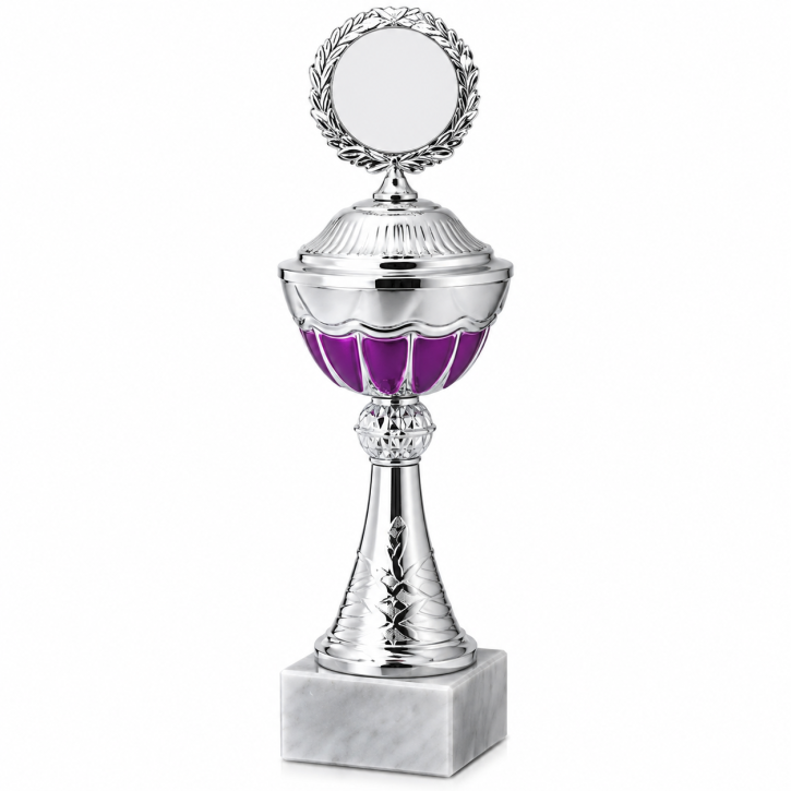 Pokal silber-pink mit Gravur & Emblem – 300 mm