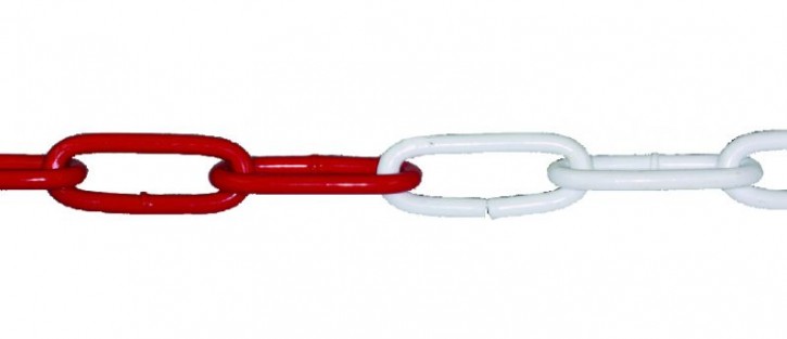 Absperrkette Stahlkette - Metall rot-weiß, 5 mm Gliederstärke