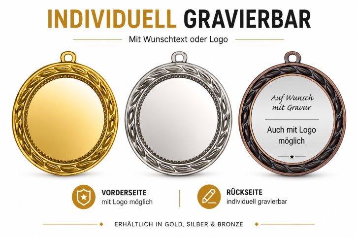 Medaillen indviduell nach ihren Wünschen Ø 70 mm mit Gravurronde BRONZE, SILBER oder BRONZE 9175