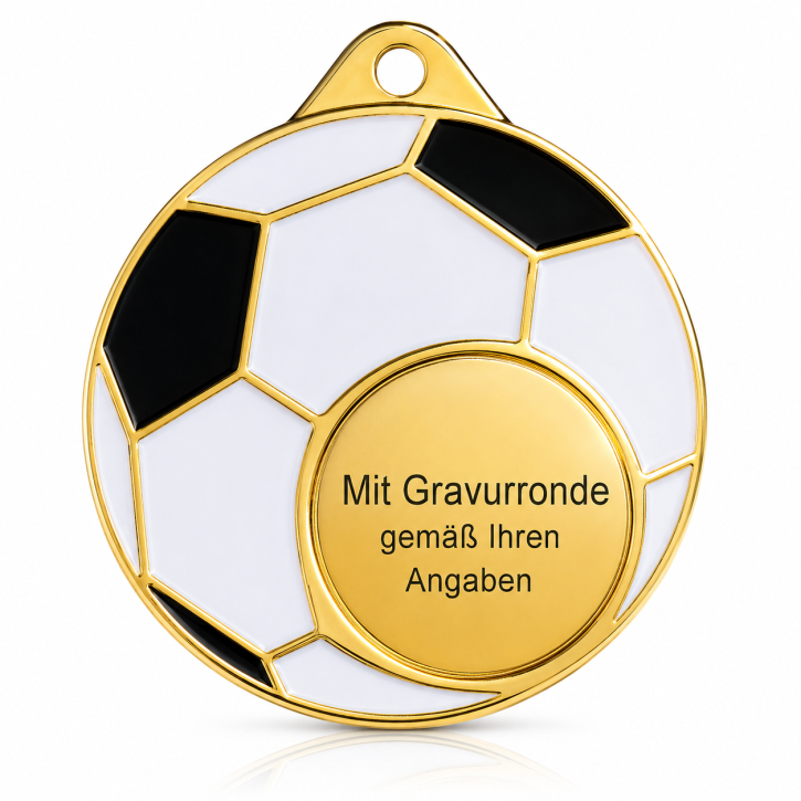 Fußball-Medaille Ø 50 mm gold mit individueller Gravur Fußball-Medaille Ø 50 mm gold mit individueller Gravur