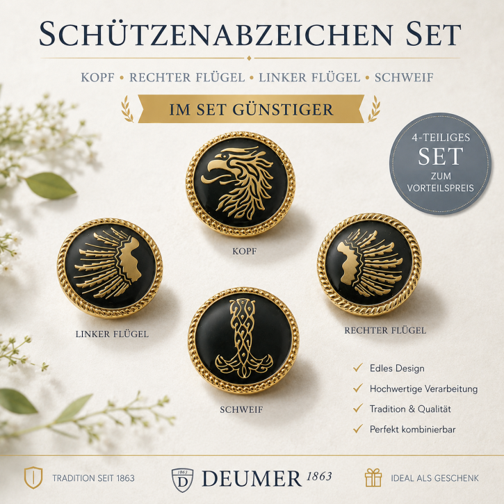 Schützenpfänder-Set 4-teilig mit langer Nadel