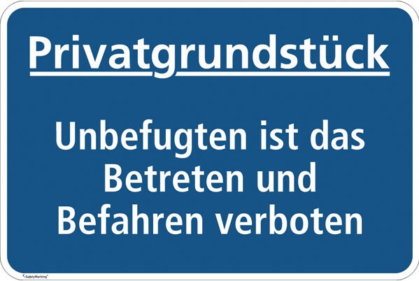 Hinweisschild Privatgrundstück – Betreten und Befahren verboten | Alu-Dibond 297 × 210 mm BLAU