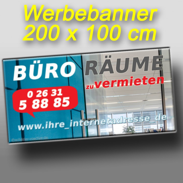 Banner "Büroräume zu vermieten" mit individuellem Text