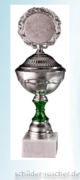 Pokal silber-grün, Höhe 24,2cm E1559