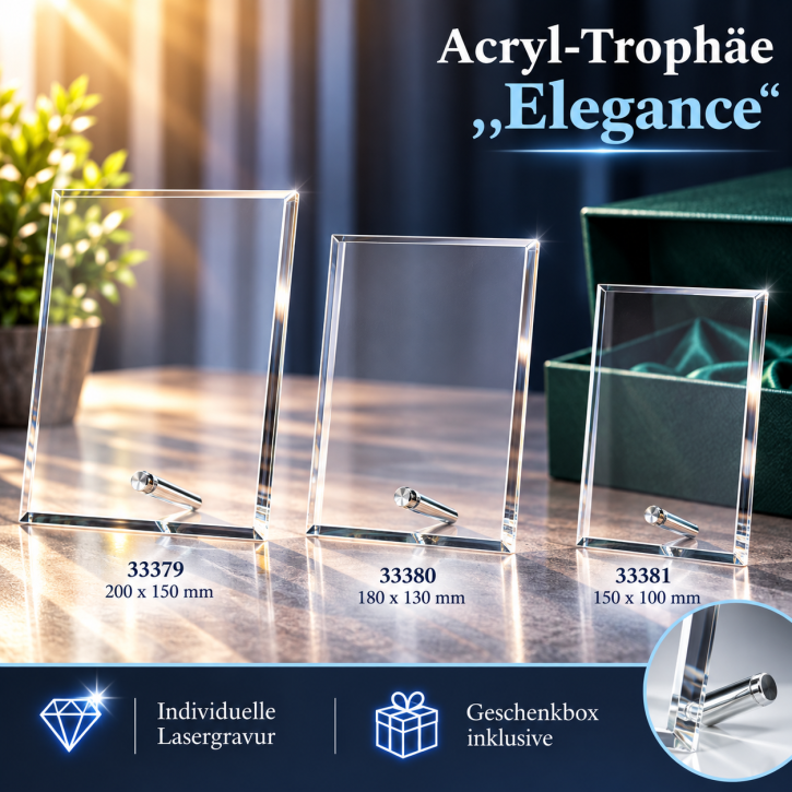 Acryl-Trophäe „Elegance“ mit Lasergravur – 3 Größen
