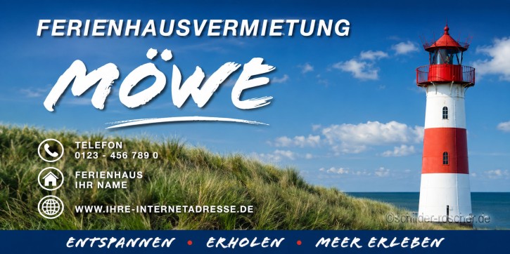 Werbebanner 200 × 100 cm – Standardmotiv | Optional individuell gestaltbar | Ferienhausvermietung
