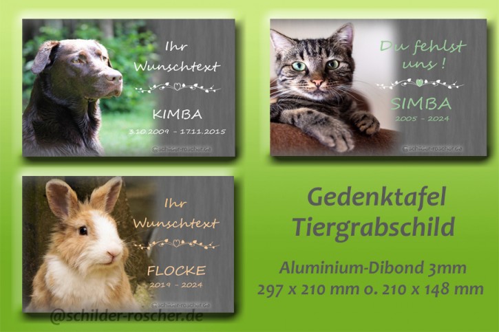 Tiergrabschild Gedenktafel Hund Katze 297 x 210 mm