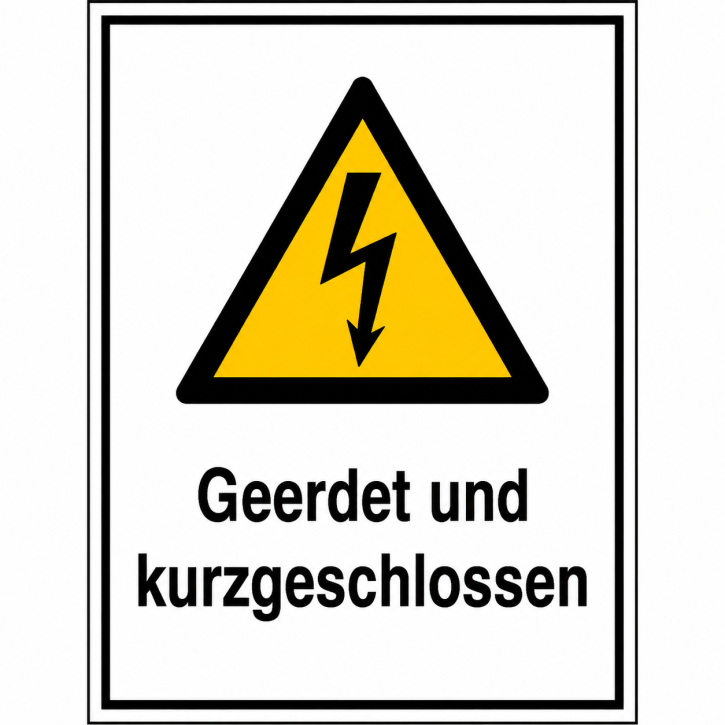 Warn-Kombischild „Geerdet und kurzgeschlossen“ – W012 Warnung vor elektrischer Spannung