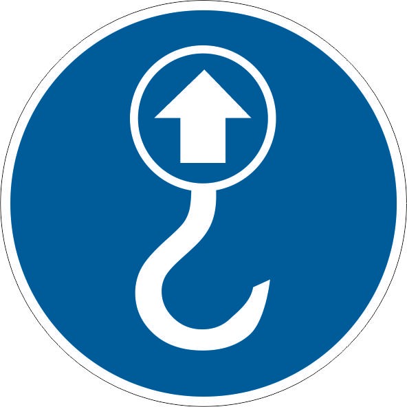 Gebotsschild „Hebepunkt / Kranhaken“ – Folienaufkleber Ø 100 mm