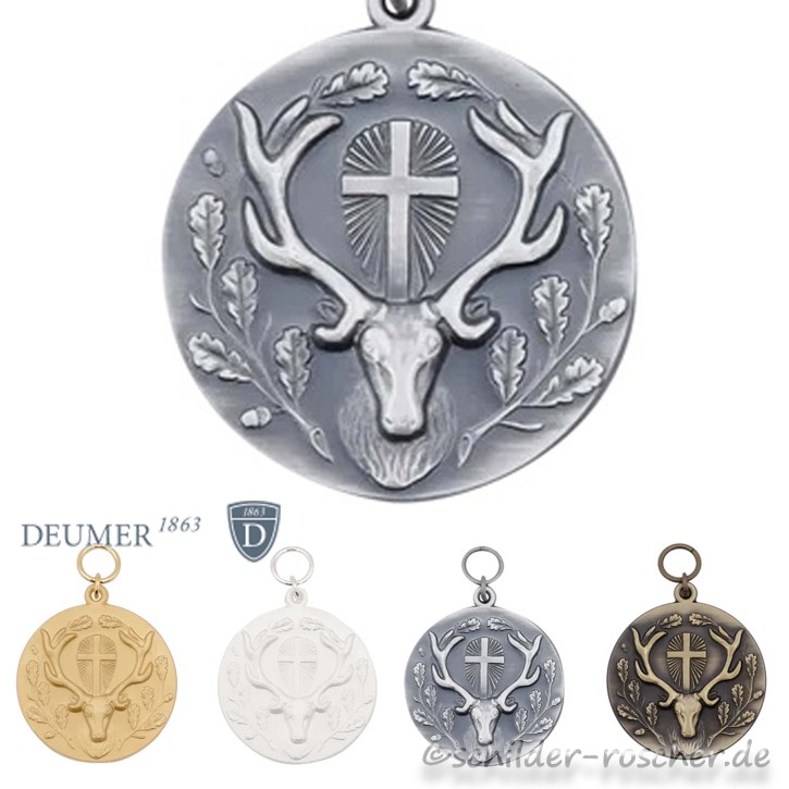 Medaille "JAGEN / JAGD / HIRSCH",  mit Öse & Ring Ø 39 mm, 14349