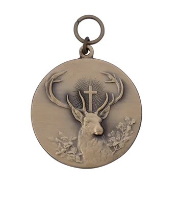 Medaille "Hirsch / Hubertushirsch", bronze mit Öse & Ring Ø 39 mm 54798-41