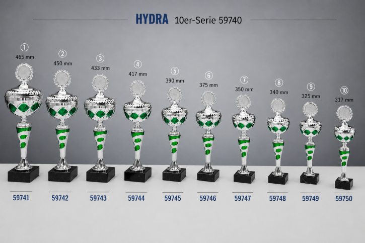 Pokalserie „HYDRA“ – Silber-Grün in 10 Größen