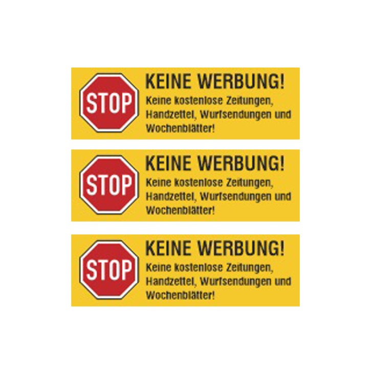 KEINE WERBUNG! Aufkleber für Briefkasten & Zeitungsrolle – Gelb/Schwarz 3 Stück im Set KEINE WERBUNG! Aufkleber für Briefkasten & Zeitungsrolle – Gelb/Schwarz 3 Stück im Set